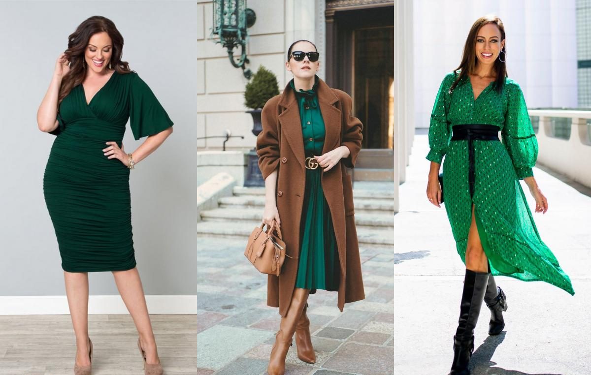 Cómo combinar un vestido verde con zapatos y bolso